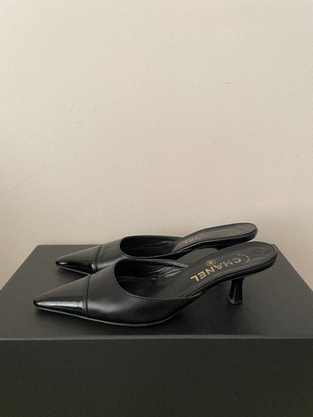CHANEL Leather Kitten Heels Slip On